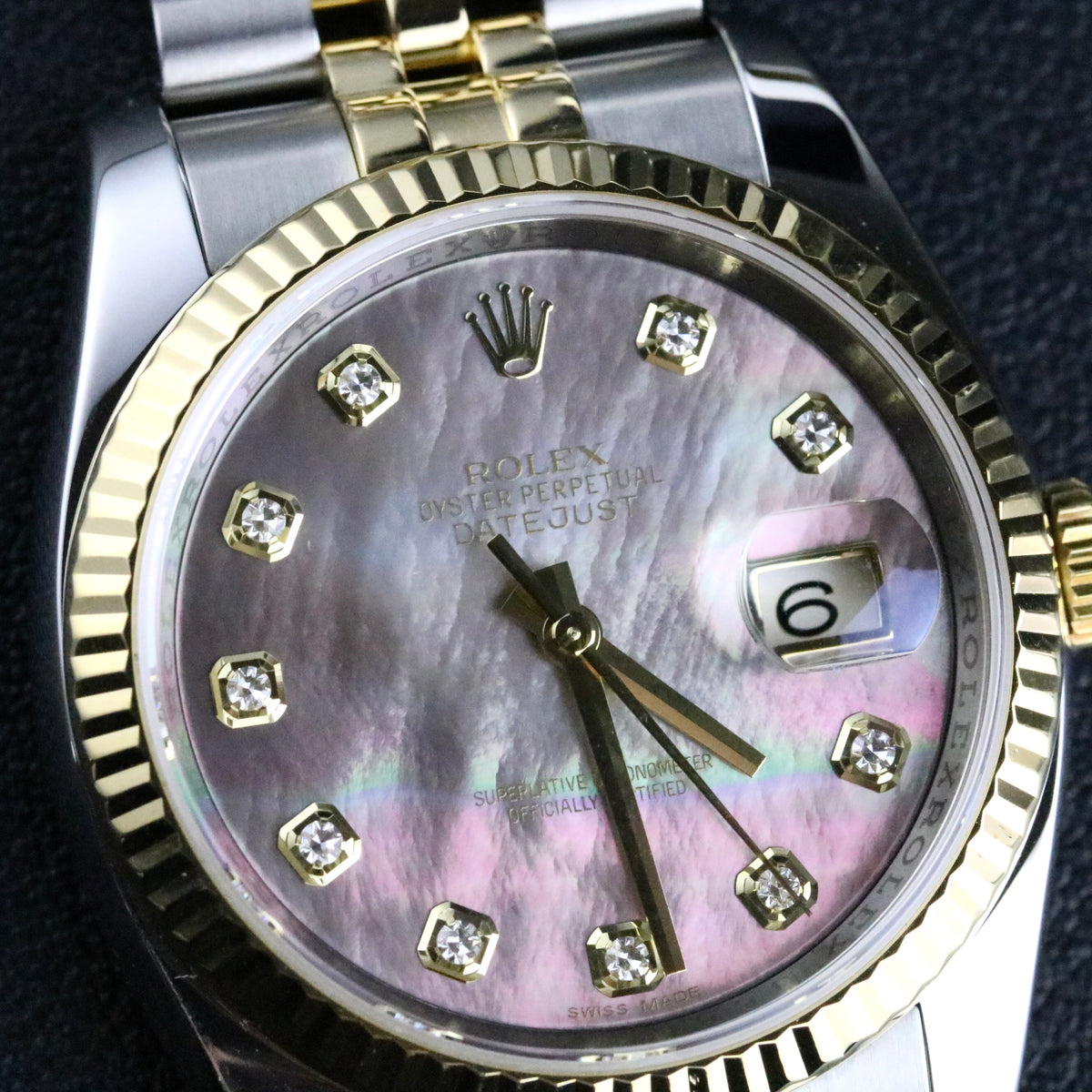 2013 Rolex 116233 36mm SS/YG Datejust Black MOP Diamond Dial