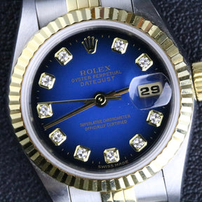 1996 Rolex 69173 Datejust 26mm Blue Vignette Diamond Dial No Holes Case