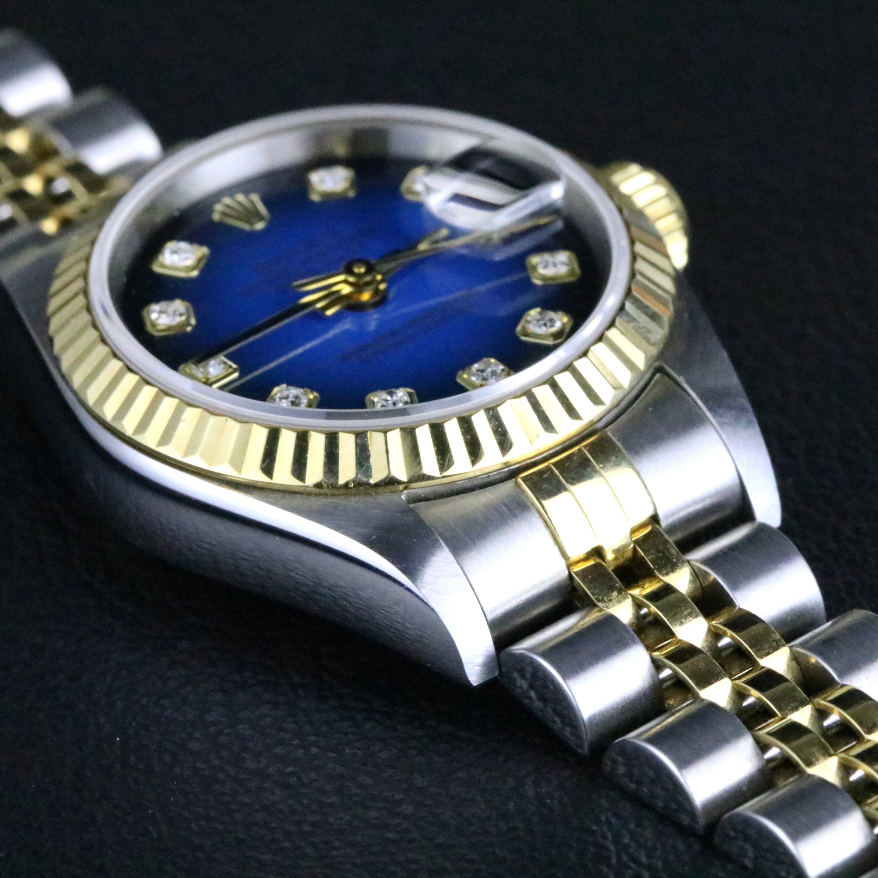 1996 Rolex 69173 Datejust 26mm Blue Vignette Diamond Dial No Holes Case