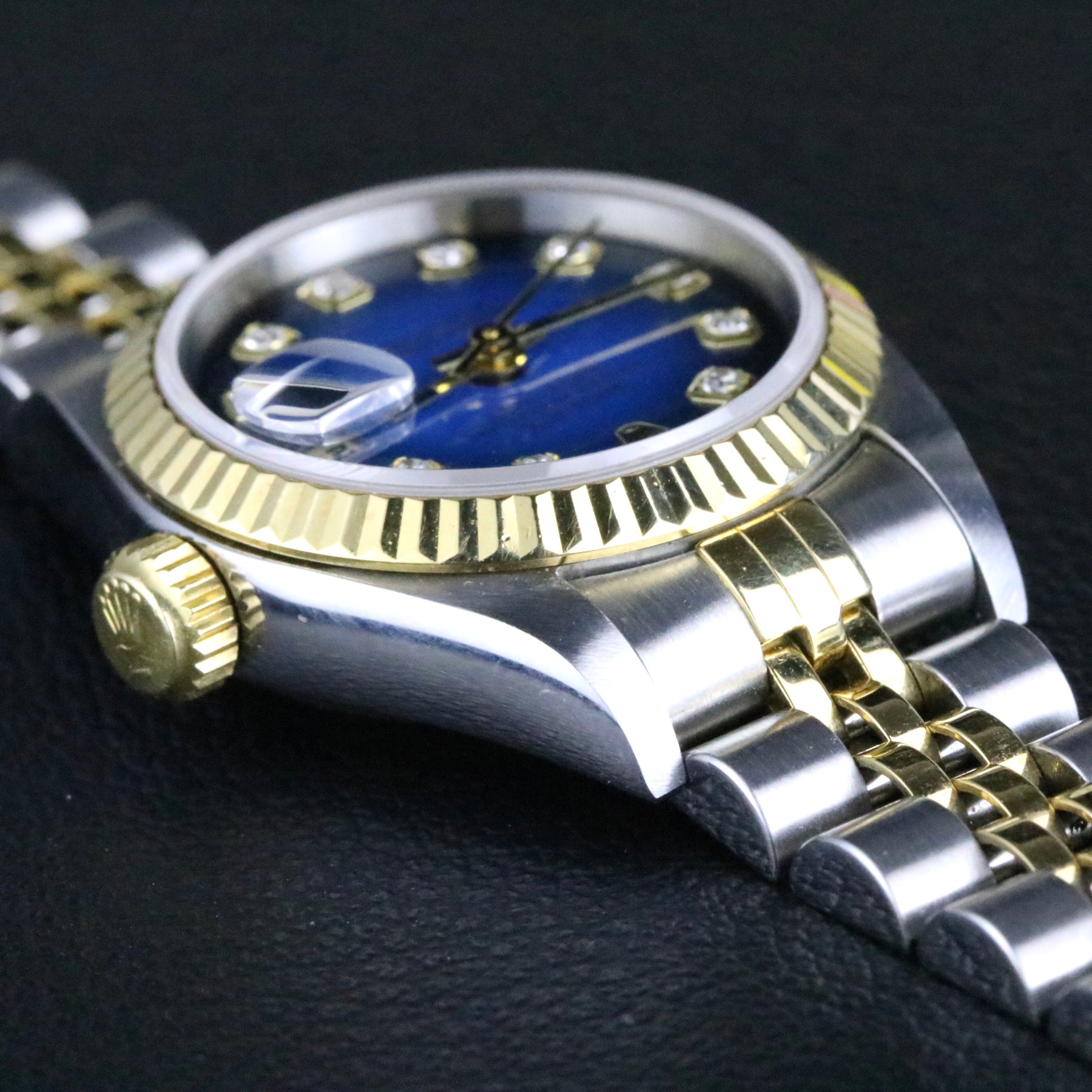 1996 Rolex 69173 Datejust 26mm Blue Vignette Diamond Dial No Holes Case