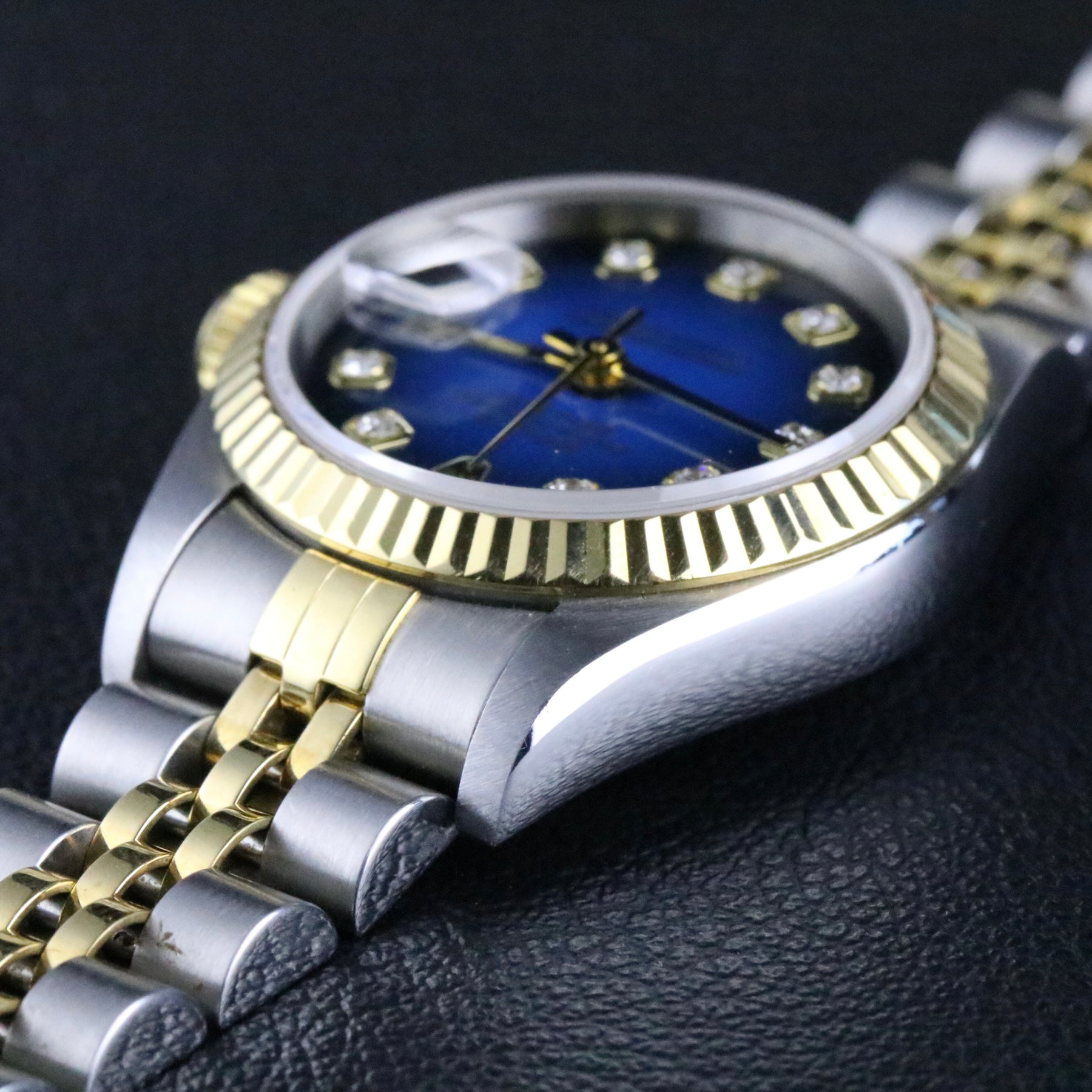 1996 Rolex 69173 Datejust 26mm Blue Vignette Diamond Dial No Holes Case