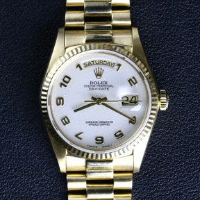 1986 Rolex 18038 36mm Yellow Gold Daydate White Computer Dial